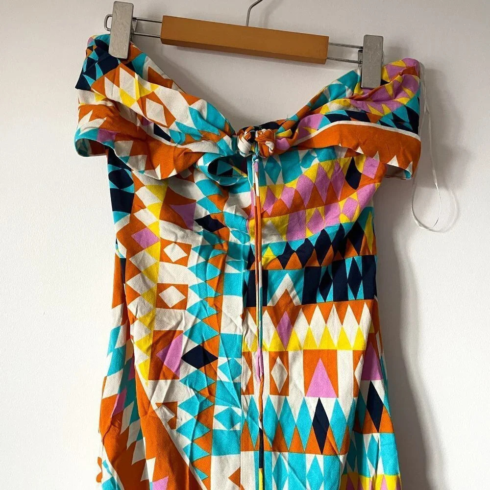 Zara Geometric Printed Strappy Halter Midi Dress NWOT Size Medium Blogger Fav - Picture 7 of 12